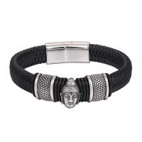 PU Cord Armbånd, med 316L Stainless Steel, Buddha, forskellige længde for valg & for mennesket, flere farver til valg, Solgt af PC