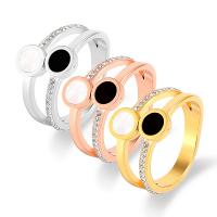 Strass roestvrij staal vinger ring, 316L roestvrij staal, met Black Shell & White Shell, verschillende grootte voor keus & voor vrouw & met strass, meer kleuren voor de keuze, Verkocht door PC