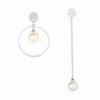 Boucles d'oreilles asymétriques, laiton, avec perle de plastique, Plaqué d'or, bijoux de mode & pavé de micro zircon & pour femme, protéger l'environnement, sans nickel, plomb et cadmium, 84x29mm, Vendu par paire