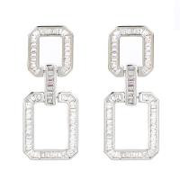 Cubic Zirconia Micro Pave Latão Brinco, cobre, Quadrado, platinado, joias de moda & micro pavimento em zircônia cúbica & para mulher, níquel, chumbo e cádmio livre, 33x12mm, vendido por par