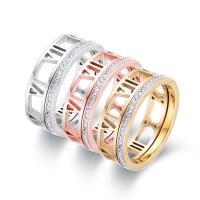 nehrđajućeg Čelik vještački dijamant Finger Ring, 316L Stainless Steel, s rimskim brojem & različite veličine za izbor & za žene & s Rhinestone, više boja za izbor, Prodano By PC