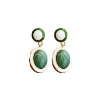 Zinc Alloy Stud Earring fashion jewelry & for woman & enamel green nickel lead & cadmium free Sold By Pair