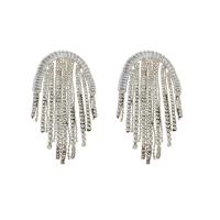 Fashion Fringe Orecchini, lega in zinco, gioielli di moda & Micro spianare cubic zirconia & per la donna & con strass, argento, assenza di nichel,piombo&cadmio, 84x37mm, Venduto da coppia