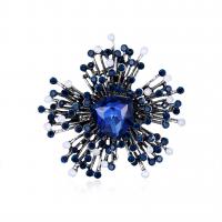 Zinklegering broches, Zinc Alloy, met Resin Strass, antiek zilver plated, mode sieraden & voor vrouw & met strass, blauw, 58x58mm, Verkocht door PC