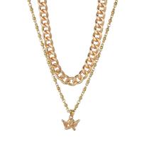 Colar de Multi camada da forma, liga de zinco, with 6.5cm extender chain, cromado de cor dourada, Camada Dupla & joias de moda & para mulher, dourado, comprimento 46 cm, vendido por PC