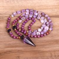 Quartz Necklace Amethyst with Natural Stone & Zinc Alloy Conical gold color plated fashion jewelry & Bohemian style & for woman mixed colors 40mm Length Approx 48 cm Sold By PC