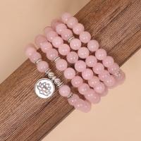 Quartz Βραχιόλια, Rose Quartz, με Κράμα ψευδάργυρου, Γύρος, χρώμα επάργυρα, κοσμήματα μόδας & για άνδρες και γυναίκες, ροζ, Περίπου 108PCs/Strand, Sold Με Strand