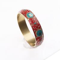 Lo zinco in lega Bangle Jewelry, lega in zinco, placcato color oro, Vintage & gioielli di moda & stile folk & per la donna & smalto, rosso, assenza di nichel,piombo&cadmio, 17mm, Diametro interno:Appross. 67mm, Venduto da PC