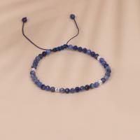 Bracelets de pierres précieuses, sodalite, avec Cordon de noeud & Acier inoxydable 304, avec 5cm chaînes de rallonge, Rond, Réglable & bijoux de mode & unisexe & facettes, bleu, 4mm, Longueur Environ 14 cm, Vendu par PC