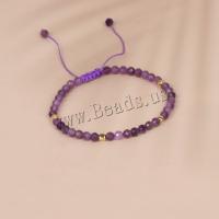 Quarz Armbänder, Amethyst, mit Knotenschnur & 304 Edelstahl, mit Verlängerungskettchen von 5cm, rund, Galvanische Beschichtung, Einstellbar & Modeschmuck & unisex & facettierte, violett, 4mm, Länge ca. 14 cm, verkauft von PC