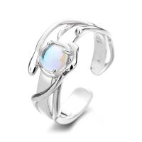 Bijoux de bague en argent sterling , Argent sterling 925, avec Moonstone, bijoux de mode & pour femme, protéger l'environnement, sans nickel, plomb et cadmium, 9mm, Vendu par PC