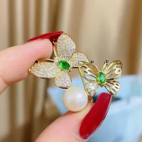 Zinc Alloy Brocher, med Plastic Pearl, Butterfly, mode smykker & for kvinde & med rhinestone, nikkel, bly & cadmium fri, 22x35mm, Solgt af PC