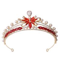 Tiaras, Sinc Alloy, le Crystal & Pearl Plaisteacha, micrea réiteach zirconia ciúbach & do bhean & le rhinestone, dathanna níos mó le haghaidh rogha, nicil, luaidhe & caidmiam saor in aisce, Trastomhas Istigh:Thart 155mm, Díolta De réir PC