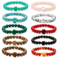 Pulseiras de pedras preciosas, misto de pedras semi-preciosas, Coração, feito à mão, joias de moda & materiais diferentes para a escolha & unissex, 8mm, vendido para Aprox 7.48 inchaltura Strand