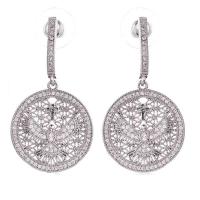 Kubik Zirkonium mikro bana Mässing Örhänge, Flat Round, plated, micro bana cubic zirconia & för kvinna, fler färger för val, nickel, bly och kadmium gratis, 21x38mm, Säljs av Par