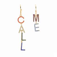 Boucles d'oreilles en laiton zircon cubique pavent, Lettre d’alphabet, Plaqué or 18K, bijoux de mode & pavé de micro zircon & pour femme, couleurs mélangées, protéger l'environnement, sans nickel, plomb et cadmium, 83x11mm, Vendu par paire