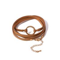 alliage de zinc bracelet, avec cuir PU, Placage, Vintage & multicouche & pour femme & creux, plus de couleurs à choisir, Longueur Environ 34 pouce, Vendu par PC