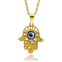 Titanstahl Halskette, mit Harz, mit Verlängerungskettchen von 2inch, Evil Eye Hamsa, für Frau & Emaille & hohl, keine, 20x26mm, Länge ca. 17.7 ZollInch, verkauft von PC