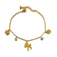 Titanium Steel Anklet with 2inch extender chain Horse real gold plated fashion jewelry & for woman & with rhinestone & hollow Length Approx 7 Inch Sold By PC