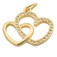 Messing hanger met micro-paved kubieke zirconia's, Hart, gold plated, mode sieraden & DIY & micro pave zirconia & voor vrouw, gouden, 16x18x2mm, Gat:Ca 3mm, Verkocht door PC