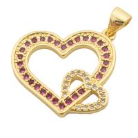 Cubique Pendentif en laiton zircon pavent, coeur, Placage de couleur d'or, bijoux de mode & DIY & pavé de micro zircon & pour femme, deux couleurs différentes, 21x20x1.50mm, Trou:Environ 4mm, Vendu par PC