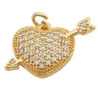 Messing hanger met micro-paved kubieke zirconia's, Hart, gold plated, mode sieraden & DIY & micro pave zirconia & voor vrouw, gouden, 17x20x4mm, Gat:Ca 3mm, Verkocht door PC