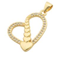 Messing hanger met micro-paved kubieke zirconia's, Hart, gold plated, mode sieraden & DIY & micro pave zirconia & voor vrouw, gouden, 21x23x2mm, Gat:Ca 4mm, Verkocht door PC