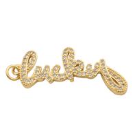 Messing hanger met micro-paved kubieke zirconia's, De Brief van het alfabet, gold plated, mode sieraden & DIY & micro pave zirconia & voor vrouw, gouden, 40x20x2mm, Gat:Ca 5mm, Verkocht door PC