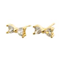 Boucles d'oreilles en laiton zircon cubique pavent, Noeud papillon, Placage de couleur d'or, bijoux de mode & pavé de micro zircon & pour femme, doré, 4.50x9x14mm, Vendu par paire