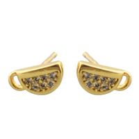 Cubic Zirconia Micro Pave Latão Brinco, cobre, Caneca, cromado de cor dourada, joias de moda & micro pavimento em zircônia cúbica & para mulher, dourado, 4x8x13mm, vendido por par