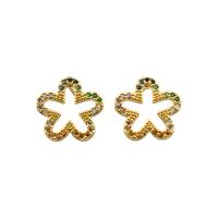 Cúbicos Circonia Pendiente Latón Micro pavimenta, metal, chapado en color dorado, Joyería & micro arcilla de zirconia cúbica & para mujer, multicolor, 12x12x1.50mm, Vendido por Par