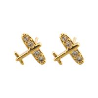 Cubic Zirconia Micro Pave Brass Earring Airplane gold color plated fashion jewelry & micro pave cubic zirconia & for woman golden Sold By Pair