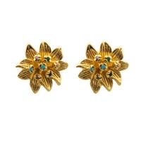 Boucles d'oreilles en laiton zircon cubique pavent, fleur, Placage de couleur d'or, bijoux de mode & pavé de micro zircon & pour femme, multicolore, 12x12x17mm, Vendu par paire