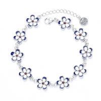 Bracelets en argent sterling, Argent sterling 925, avec 1.18inch chaînes de rallonge, fleur, bijoux de mode & pour femme & autocollant époxyde, protéger l'environnement, sans nickel, plomb et cadmium, 11mm, Longueur Environ 6.69 pouce, Vendu par PC