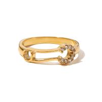 Anillo de dedo acero inoxidable del Rhinestone, acero inoxidable 304, 18K chapado en oro, diverso tamaño para la opción & para mujer & con diamantes de imitación, dorado, 6.20mm, Vendido por UD