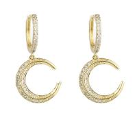 Cubic Zirconia Micro Pave Brass Earring Moon gold color plated micro pave cubic zirconia & for woman nickel lead & cadmium free Sold By Pair