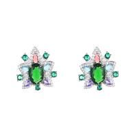 Boucles d'oreilles en laiton zircon cubique pavent, étoile, Plaqué d'or, bijoux de mode & pavé de micro zircon & pour femme, couleurs mélangées, protéger l'environnement, sans nickel, plomb et cadmium, 19x20mm, Vendu par paire