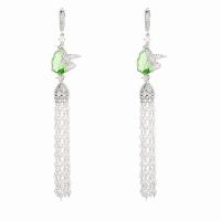 Fashion Fringe Oorbellen, Messing, met Plastic Pearl, geplatineerd, mode sieraden & micro pave zirconia & voor vrouw, groen, nikkel, lood en cadmium vrij, 115x19mm, Verkocht door pair