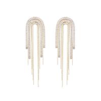 Fashion Fringe Boucles d'oreilles, laiton, Placage, bijoux de mode & pavé de micro zircon & pour femme, plus de couleurs à choisir, protéger l'environnement, sans nickel, plomb et cadmium, 28x110mm, Vendu par paire