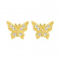 Messing Stud Earring, Butterfly, forgyldt, for kvinde & med rhinestone, flere farver til valg, 8x6.60mm, Solgt af par