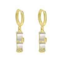 Messing Huggie Hoop Drop Earring, med Hvid Chalcedony, Bambus, forgyldt, for kvinde & med rhinestone, flere farver til valg, 12x28mm, Solgt af par