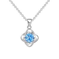 ottone collana, with 2inch extender chain, Fiore, placcato platino, Micro spianare cubic zirconia & per la donna & cavo, nessuno, 12.30x20mm, Lunghezza Appross. 16.1 pollice, Venduto da PC