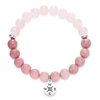 Quartz Armbånd, Rose Quartz, med Grain Stone & Zinc Alloy, håndlavet, Naturligt & mode smykker & for kvinde, to forskellige farvede, Solgt Per 8 inch Strand