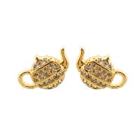 Boucles d'oreilles en laiton zircon cubique pavent, théière, Placage de couleur d'or, bijoux de mode & pavé de micro zircon & pour femme, doré, 7x11x14mm, Vendu par paire