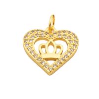 Cubic Zirconia Micro Pave Brass Pendant Heart gold color plated fashion jewelry & DIY & micro pave cubic zirconia & for woman golden Approx 4mm Sold By PC