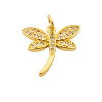 Messing hanger met micro-paved kubieke zirconia's, Dragonfly, gold plated, mode sieraden & DIY & micro pave zirconia & voor vrouw, gouden, 18x17x2mm, Gat:Ca 3.5mm, Verkocht door PC