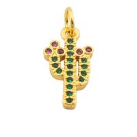 Messing hanger met micro-paved kubieke zirconia's, Opuntia Stricta, gold plated, mode sieraden & DIY & micro pave zirconia & voor vrouw, twee verschillende gekleurde, 15x8x2mm, Gat:Ca 4mm, Verkocht door PC