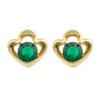 Boucles d'oreilles en laiton zircon cubique pavent, Placage de couleur d'or, bijoux de mode & pavé de micro zircon & pour femme, deux couleurs différentes, 16x10x9mm, Vendu par paire