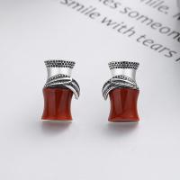 Pendiente de la joyería de plata esterlina, Plata de ley 925, con Yunnan Red Agate, Bambú, para mujer, libre de níquel, plomo & cadmio, 8x10mm, Vendido por Par