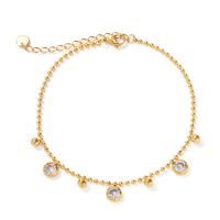 Roestvrijstalen Anklet, 304 roestvrij staal, met 1.78inch extender keten, mode sieraden & micro pave zirconia & voor vrouw, gouden, Per verkocht Ca 6.5 inch Strand